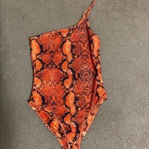 One Shoulder Snake Print Bodysuit